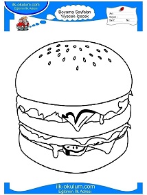 Çocuklar İçin Hamburger Boyama Sayfaları 